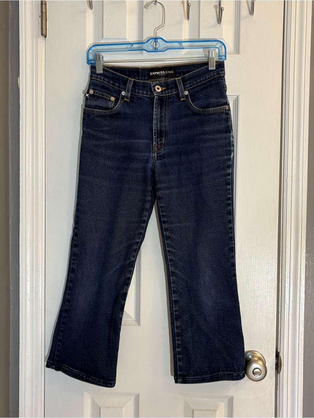 Vintage Y2K Express Jeans 1/2L Low Rise Flare Altered Cropped Short Inseam 24.5"